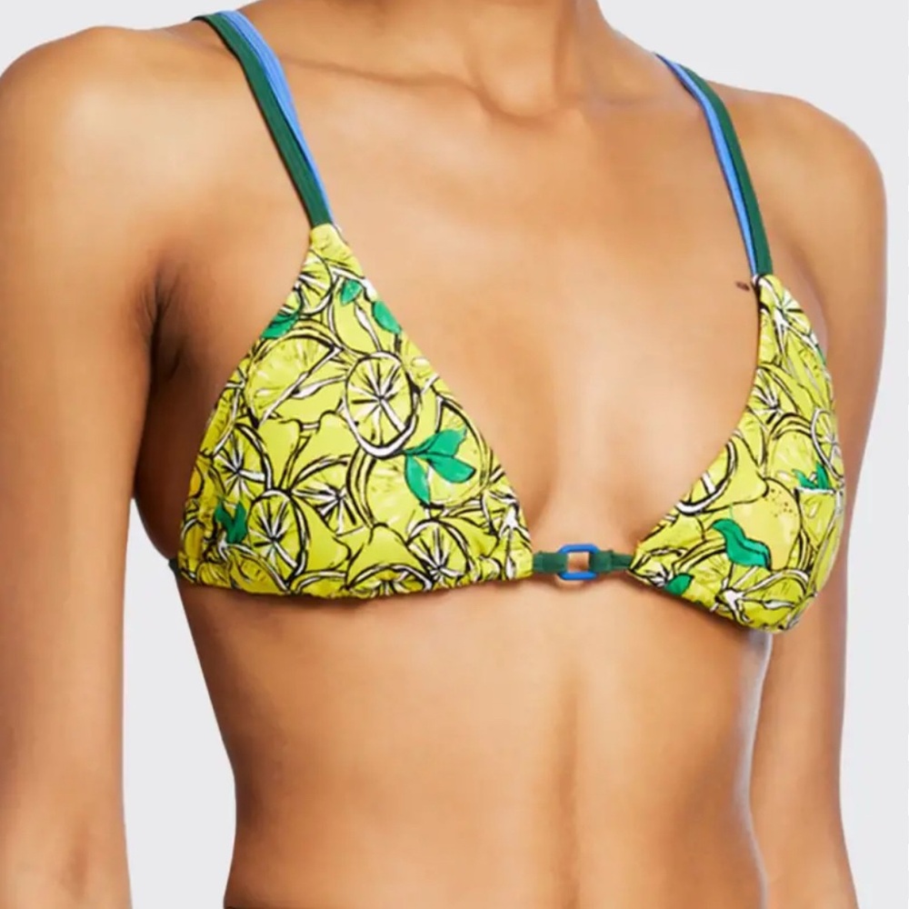 DVF Vibrant Lemon Print Triangle Bikini Top - Bright Citrus Y2K Swimwear Size M